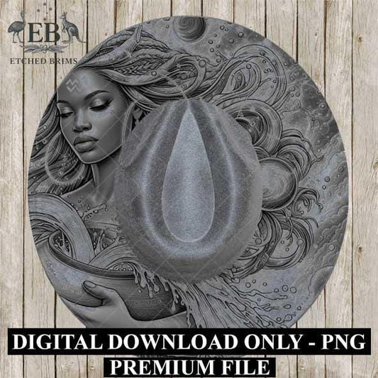 Aquarius Zodiac Hat Design PNG, Laser Engraving File, Western Boho Digital Download, Hat Engraving Design, Western Hat File, EB543