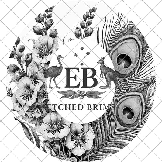 Larkspur Peacock Feather Brim Template, Laser Engraving PNG, Hat Burning Design EB1032