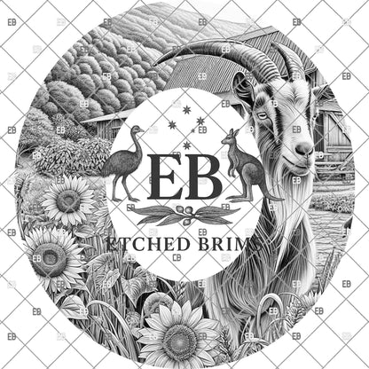 Goat Brim Template PNG | Farm Hat Engraving Design | Boer Goat Burning File | Western Trucker Hat | Laser Engraving Download, EB1217