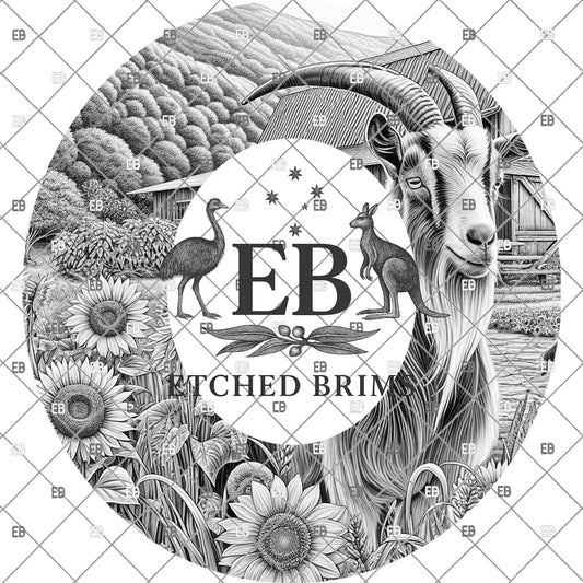 Goat Brim Template PNG | Farm Hat Engraving Design | Boer Goat Burning File | Western Trucker Hat | Laser Engraving Download, EB1217