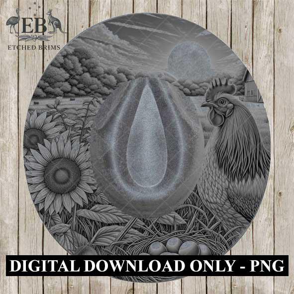 Chicken & Sunflowers, Hat Burning Design, Digital Download PNG, Hat Burning Templates, Laser Engraving Design, Hat Burning Stencils, EB506