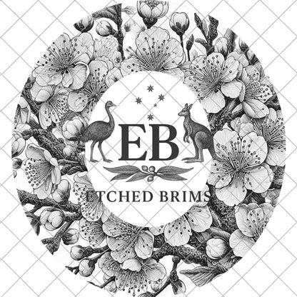 Cherry Blossoms, Hat Burning Laser Design, Floral Hat Burning Tracing Stencil For Wide Brim Hats, PNG and PDF Digital Files, EB1025