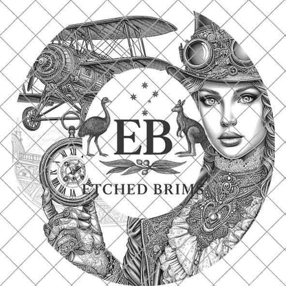 Hat Burning Design, Steampunk Girl 7, Hat Engraving Template, PNG File, Printable PDF, Laser Hat Design, Hat Burning Stencil, Western, EB364