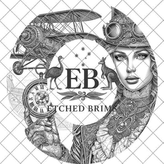 Hat Burning Design, Steampunk Girl 7, Hat Engraving Template, PNG File, Printable PDF, Laser Hat Design, Hat Burning Stencil, Western, EB364