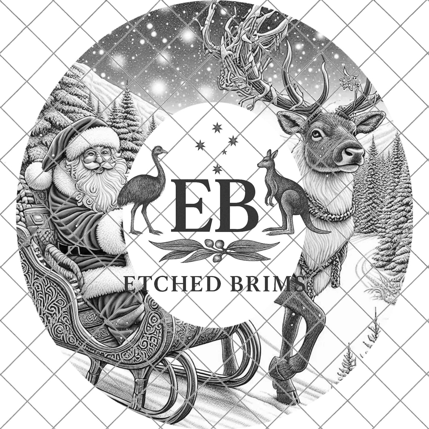 Santa & Reindeer Christmas, Hat Burning Design, Festive Digital Download, Hat Burning Template, Wide Brim Hat Design, Hat Stencil, EB685