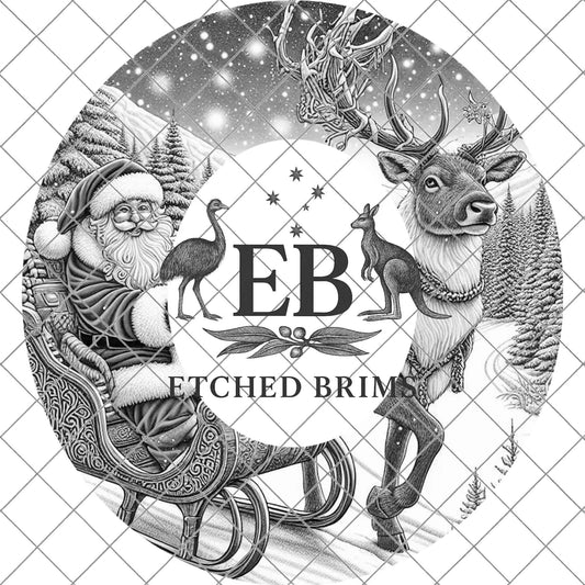 Santa & Reindeer Christmas, Hat Burning Design, Festive Digital Download, Hat Burning Template, Wide Brim Hat Design, Hat Stencil, EB685