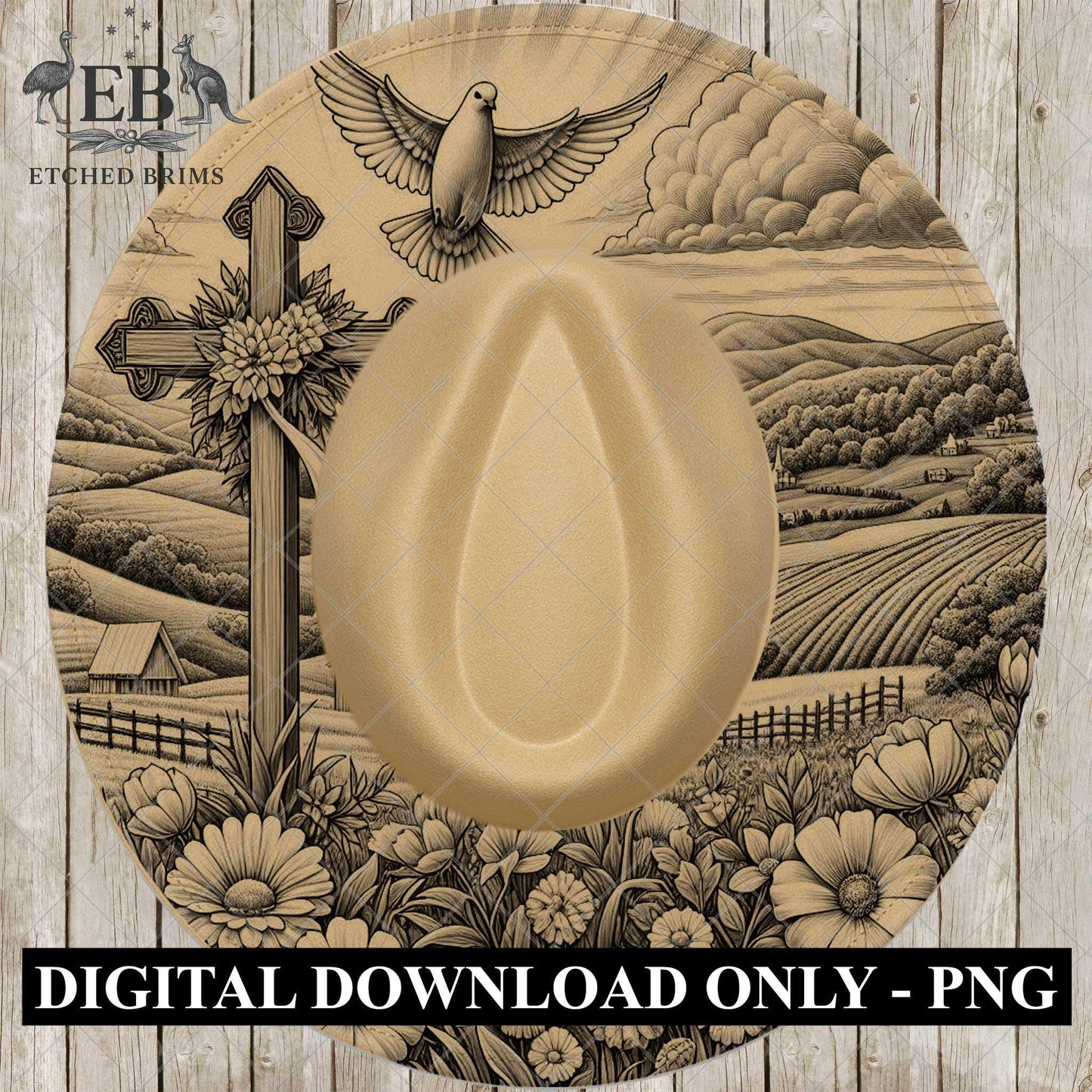 Cross and Flowers Hat Burning Design, Faith Western Laser Engraving Template, EB712