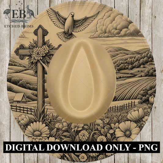 Cross and Flowers Hat Burning Design, Faith Western Laser Engraving Template, EB712