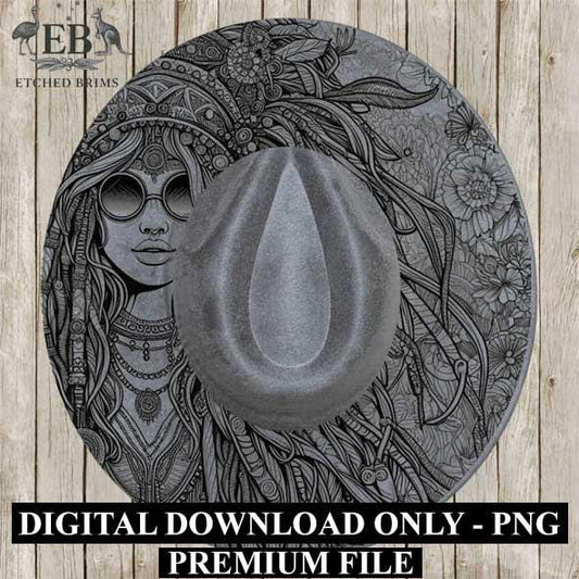 Hippy Woman 10, Boho Hippie, Laser Hat Burning Design,Digital Download PNG, Hat Burning Template, Hat Laser Engraving Design, Hat File EB151