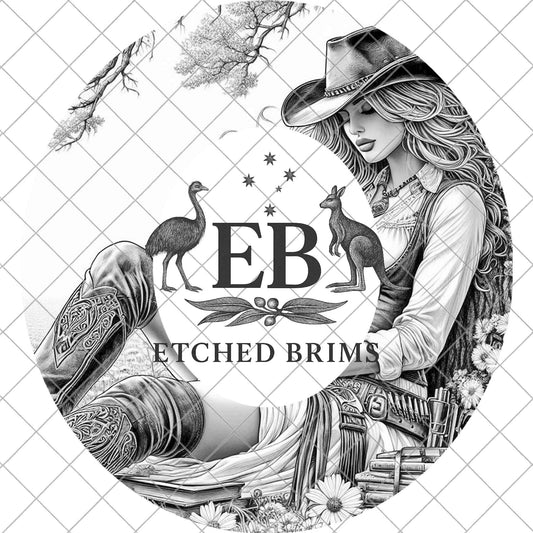 Cowgirl Reading, Book Lover, Hat Burning Design, Laser Engraving Template, Wide Brim Fedora, EB996