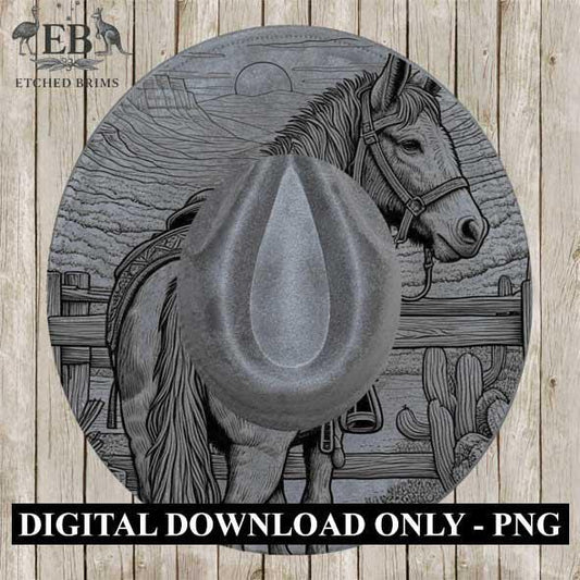 Mule Donkey Desert Mountains 1 Design, Laser Hat Burning Design, Digital Download PNG, Hat Burning Template, Wide Brim Hat File, EB243