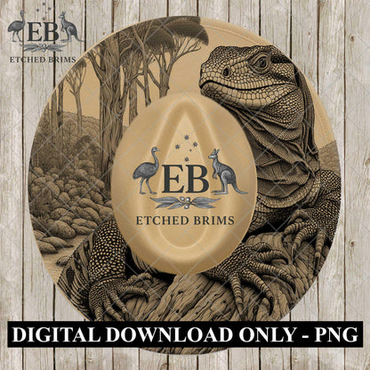 Goanna Brim Template, Hat Engraving Design, Australian Reptile Hat, Laser Burning File, PDF & PNG, EB1108