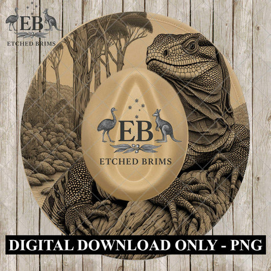 Goanna Brim Template, Hat Engraving Design, Australian Reptile Hat, Laser Burning File, PDF & PNG, EB1108