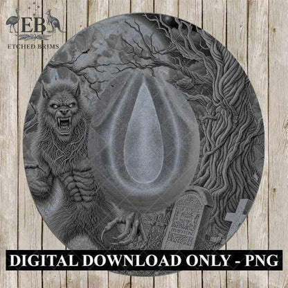 Halloween Hat Template, Werewolf Hat Burning Design, Spooky Season, PNG, Hat Burning Stencil, Hat Burning Design, Engraving Pattern, EB467