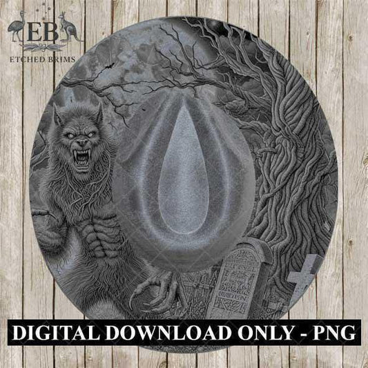 Halloween Hat Template, Werewolf Hat Burning Design, Spooky Season, PNG, Hat Burning Stencil, Hat Burning Design, Engraving Pattern, EB467
