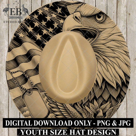 American Eagle Blank Military Tags, Youth Hat Burning Template: Flag Design for Child Sized Wide Brim Hats EBY540