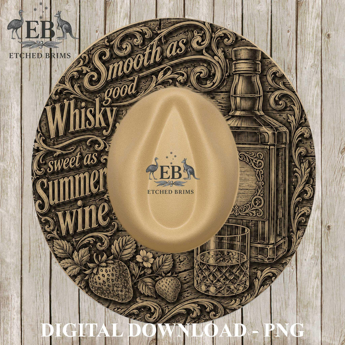 Smooth Whiskey Summer Wine, Hat Burning Template, Wide Brim Laser Hat Engraving Design, Printable Stencil, EB1373