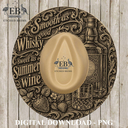 Smooth Whiskey Summer Wine, Hat Burning Template, Wide Brim Laser Hat Engraving Design, Printable Stencil, EB1373