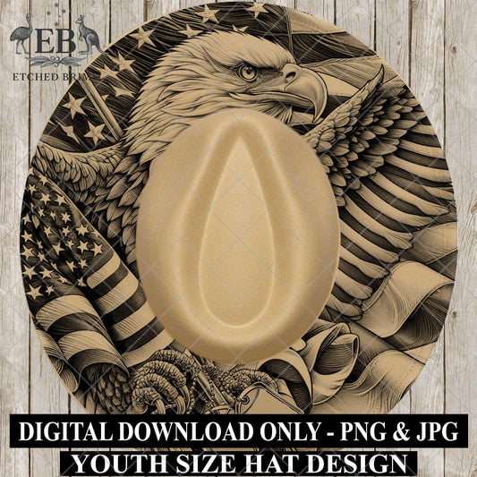 American Eagle Blank Military Tags Youth Hat Burning Template: Flag Design for Childs Sized Wide Brim Hats EBY541