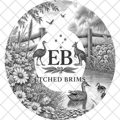 Ducks & Wildflowers, Hat Burning Design, Hat Engraving, Laser File, Wide Brim Hat, Printable Hat Template, EB1052