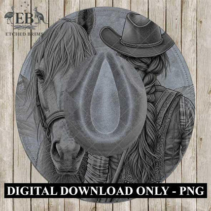 Cowgirl Horse 1 Hat Burning Design, Digital Download PNG, PDF, Hat Burning Template, Hat Laser Engraving Design, Printable Stencil, EB536