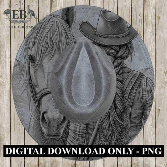 Cowgirl Horse 1 Hat Burning Design, Digital Download PNG, PDF, Hat Burning Template, Hat Laser Engraving Design, Printable Stencil, EB536