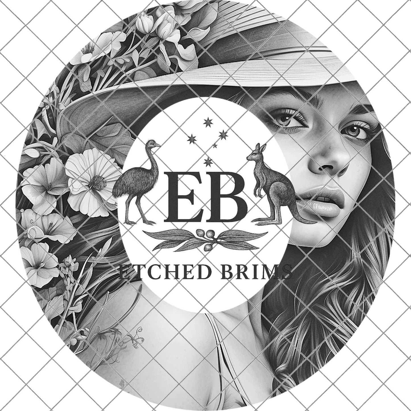 Girl and Flowers, Hat Burning Design, Wide Brim Hat Template, Pyrography Hat Design, Laser Hat Burning Design, EB842