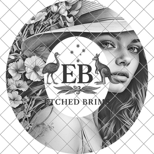 Girl and Flowers, Hat Burning Design, Wide Brim Hat Template, Pyrography Hat Design, Laser Hat Burning Design, EB842
