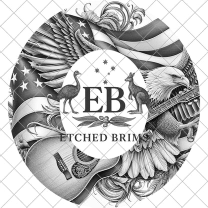 American Eagle Flag and Guitar, Hat Burning Design, Hand Burning Stencil included, Pyrography File, Template, Laser Engraving Design, EB964