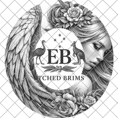 Angel Wings Woman, Hat Burning Design, Wide Brim Hat Template, Burned Hat Stencil PNG, Pyrography Art, Memorial, Cowgirl Hat Design, EB795