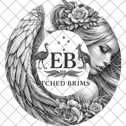 Angel Wings Woman, Hat Burning Design, Wide Brim Hat Template, Burned Hat Stencil PNG, Pyrography Art, Memorial, Cowgirl Hat Design, EB795