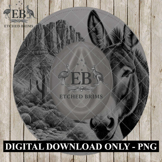 Mule Western Desert Hat Engraving Template | Wide Brim Hat Burning Stencil, Cowboy Hat Laser Design, EB1199