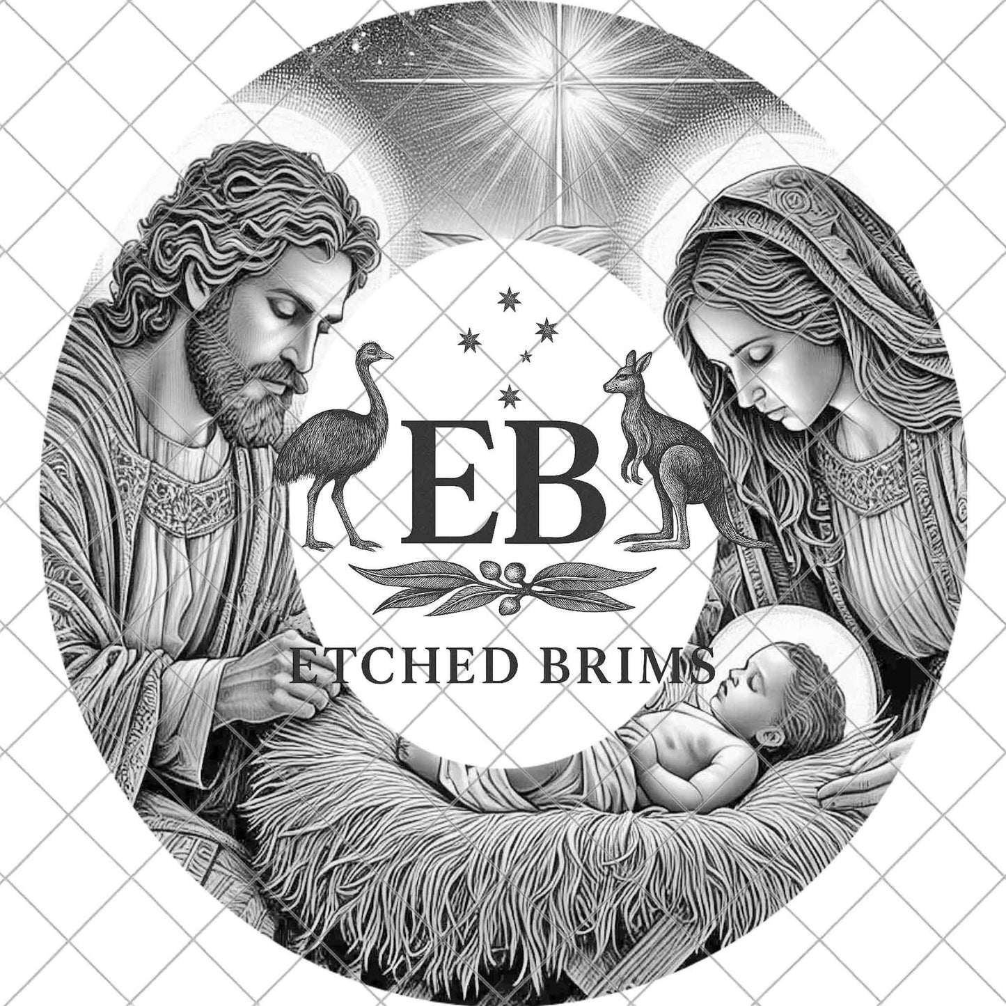 Holy Family Nativity, Hat Burning Design, Mary Joseph Baby Jesus, Laser Engraving Stencil for Wide Brim Cowboy Hat, EB907