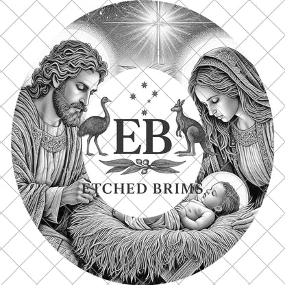 Holy Family Nativity, Hat Burning Design, Mary Joseph Baby Jesus, Laser Engraving Stencil for Wide Brim Cowboy Hat, EB907