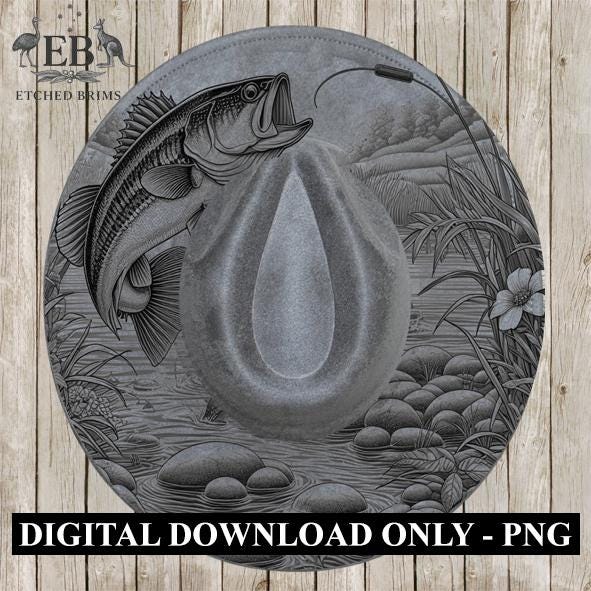 Hat Burning Design, Bass Fish 4, Fishing Digital File, PNG, Hat Burning Template, Cowboy Hat, Laser Engraving, Wide Brim Hat Design EB398