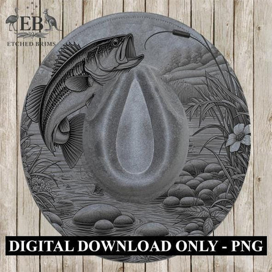 Hat Burning Design, Bass Fish 4, Fishing Digital File, PNG, Hat Burning Template, Cowboy Hat, Laser Engraving, Wide Brim Hat Design EB398