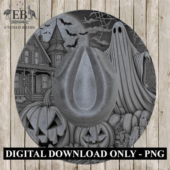 Halloween Hat Template, Ghost, Pumpkin, Haunted House, Spooky Season, PNG, Hat Burning Stencil, Hat Burning Design, Engraving Pattern, EB413