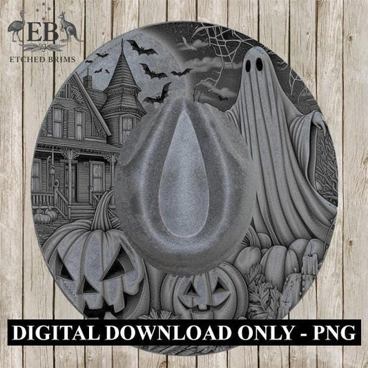Halloween Hat Template, Ghost, Pumpkin, Haunted House, Spooky Season, PNG, Hat Burning Stencil, Hat Burning Design, Engraving Pattern, EB413