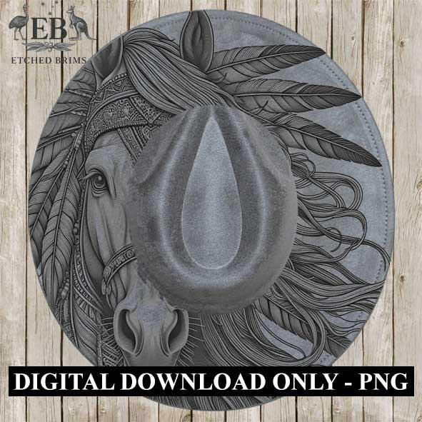 Indian Horse & Feathers 6, Laser Hat Burning Design, Digital Download PNG, Hat Burning Template, Hat Laser Engraving Design, Hat File EB103