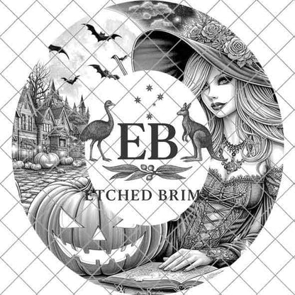 Halloween Hat Template, Witch, Pumpkin, Haunted House, Spooky Season, PNG, Hat Burning Stencil, Hat Burning Design, Engraving Pattern, EB431