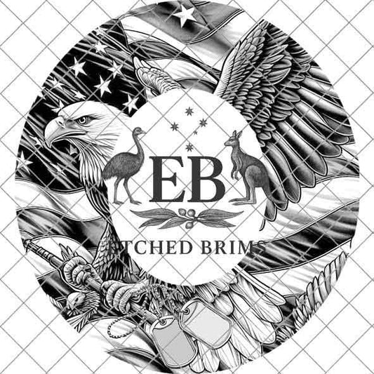 Youth Hat Burning Template: American Flag and Eagle Design Blank Military Tags, Child Sized Wide Brim, (PDF & PNG Download) EBY542