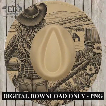 Cowgirl Flowers Hat Burning Design, Western Laser Engraving Template for Wide Brim Fedora, EB713
