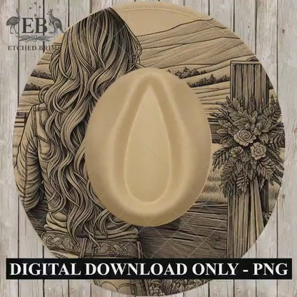 Cowgirl Cross Hat Burning Design, Laser Engraving Template for Wide Brim Fedora Hats, EB708