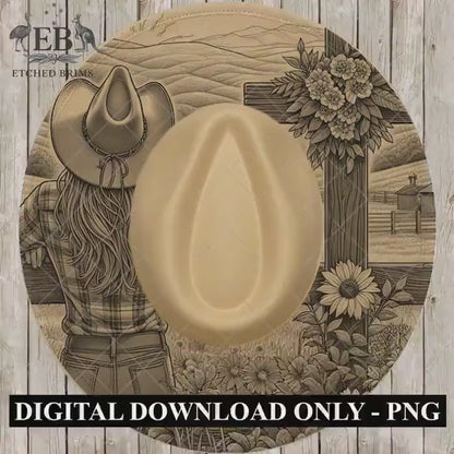 Cowgirl Cross Hat Burning Design, Laser Engraving Template for Wide Brim Fedora Hats, EB707