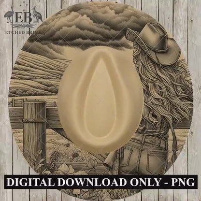 Cowgirl Flowers Hat Burning Design, Western Laser Engraving Template for Wide Brim Fedora, EB715