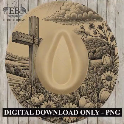Cross and Flowers Hat Burning Design, Faith Western Laser Engraving Template, EB711