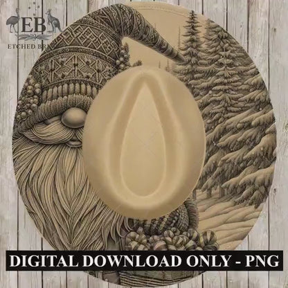 Christmas Gnome Hat Burning Design, Laser Engraving Template for Wide Brim Fedora Hats, EB704