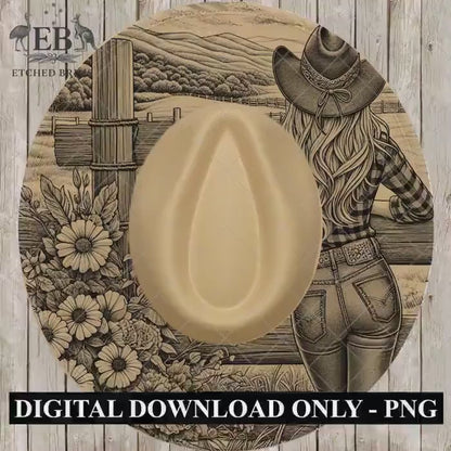 Cowgirl Flowers Hat Burning Design, Western Laser Engraving Template for Wide Brim Fedora, EB716