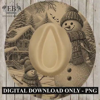 Snowman Hat Burning Design, Winter Laser Engraving Wide Brim Fedora Template, EB693