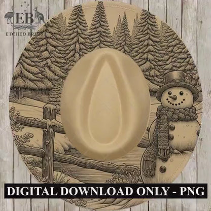 Christmas Snowman Hat Burning Design, Winter Laser Engraving Template for Wide Brim Fedora, EB696
